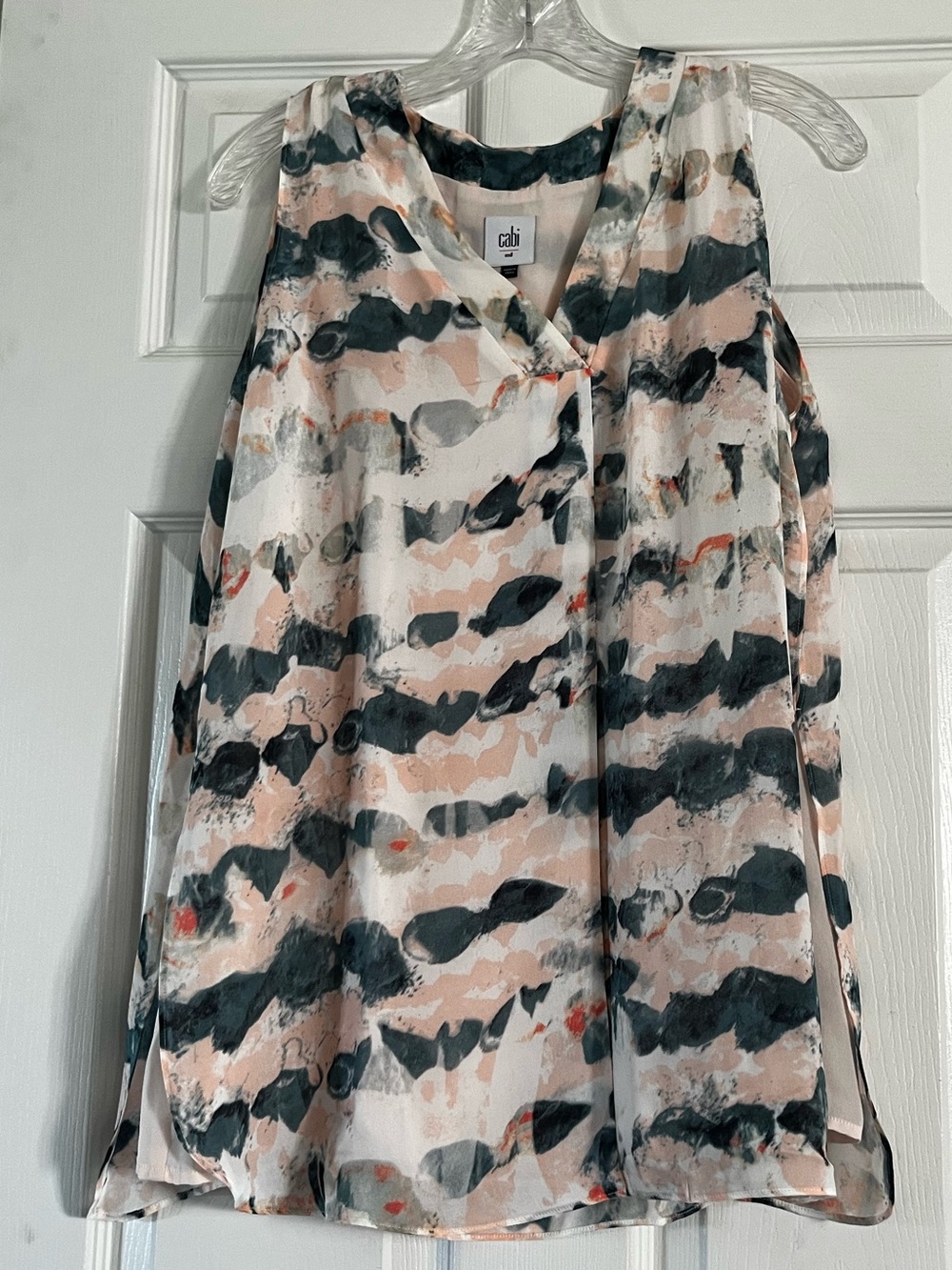 CAbi Sleeveless V-Neck Camisole in Blush, Charcoal and White